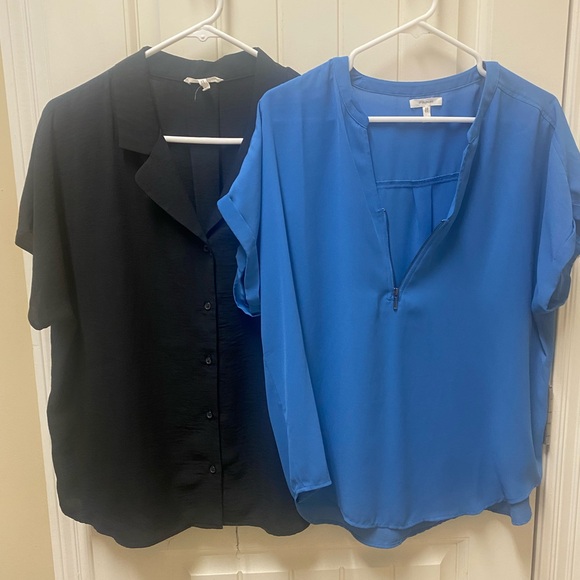 Maurices Tops - Maurices-Size L-Short sleeve-Black button down/Blue Zipper detail